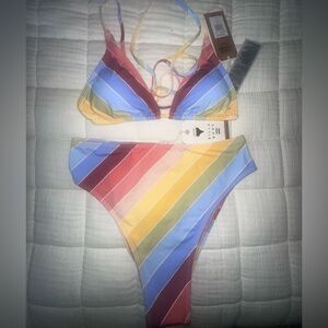 Billabong Bikini Set Brighter Daze Slide Triangle Top & Rise Bottoms Size M NWT